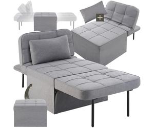 tectake® Sgabello Letto 4 in 1, Poltrona Letto Regolabile in 6 Posizioni, Pouf Imbottito con Fodere Lavabili, Struttura in Acciaio Robusta, Perfetto come Lettino Singolo o Poltrona Relax - Grigio