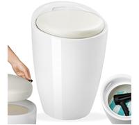 TecTake® Sgabello per Bagno e Contenitore Lavanderia, Plastica ABS, Cuscino Rimovibile in Pelle Sintetica, Capacità 18L, Max 150kg, Ø36x51cm, Ultraleggero - Bianco/Bianco