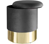 TecTake® Sgabello Rotondo in Velluto, Con Scomparto Nascosto, Base in Acciaio Oro, Capacità di Carico 300 kg, Comfort Elevato, Design Elegante per Casa e Ufficio - Grigio Scuro