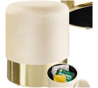 TecTake® Sgabello Rotondo in Velluto, Con Scomparto Nascosto, Base in Acciaio Oro, Capacità di Carico 300 kg, Comfort Elevato, Design Elegante per Casa e Ufficio - Bianco Crema