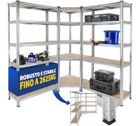 tectake® Sistema di Scaffalature Pesanti 3 Pezzi, Scaffale Metallo Garage con 15 Ripiani Regolabili, Libreria Scaffale Multifunzionale per Garage, Casa, Ufficio, Capacità Fino a 2625 Kg
