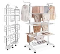 tectake® Stendino Verticale a Torre 125x63x179cm, Stendino da Balcone o Interno, Stendibiancheria 4 Ripiani, Rotelle, Stendibiancheria Pieghevole, Stendipanni Salvaspazio per Bucato, Lenzuola - Bianco