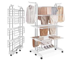 tectake® Stendino Verticale a Torre 125x63x179cm, Stendino da Balcone o Interno, Stendibiancheria 4 Ripiani, Rotelle, Stendibiancheria Pieghevole, Stendipanni Salvaspazio per Bucato, Lenzuola - Bianco