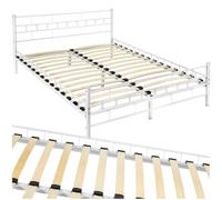 tectake® Struttura Letto in Metallo con Rete a Doghe in Legno di Pioppo Inclusa, Design Moderno, Struttura Robusta, Ideale per Arredamento Camera da Letto, 200x140 cm - Bianco