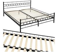 tectake® Struttura Letto in Metallo con Rete a Doghe in Legno di Pioppo Inclusa, Design Moderno, Struttura Robusta, Ideale per Arredamento Camera da Letto, 200x180 cm - Nero