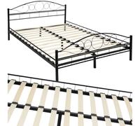 TecTake® Struttura Letto in Metallo con Rete a Doghe in Legno di Pioppo Inclusa, Design Romantico, Struttura Robusta, Ideale per Arredamento Camera da Letto, 200x140 cm - Nero/Nero
