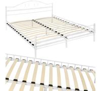 TecTake® Struttura Letto in Metallo con Rete a Doghe in Legno di Pioppo Inclusa, Design Romantico, Struttura Robusta, Ideale per Arredamento Camera da Letto, 200x180 cm - Bianco/Bianco