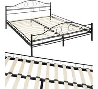 TecTake® Struttura Letto in Metallo con Rete a Doghe in Legno di Pioppo Inclusa, Design Romantico, Struttura Robusta, Ideale per Arredamento Camera da Letto, 200x180 cm - Nero/Nero