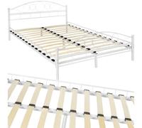 TecTake® Struttura Letto in Metallo con Rete a Doghe in Legno di Pioppo Inclusa, Design Romantico, Struttura Robusta, Ideale per Arredamento Camera da Letto, 200x140 cm - Bianco/Bianco