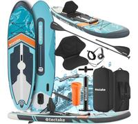 tectake® SUP Gonfiabile, Tavola Stand-Up Paddle Versatile, Materiale Drop-Stitch, 3 Pinne con Pinna Removibile, Pagaia in Alluminio Regolabile, Antiscivolo in Schiuma EVA - Turchese/Nero