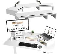 TecTake® Supporto Monitor a 3 Pezzi, Rialzo Monitor Design Ergonomico, Supporto per Monitor con Parti Regolabili e Girevoli, Spazio per Accessori, 2 Supporti per Smartphone - Bianco