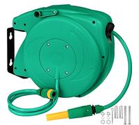tectake® Tamburo Avvolgitubo, Dispositivo di Riavvolgimento Automatico, Supporto da Parete Orientabile 180°, Incl. Spruzzatore d’acqua, 10 m Tubo, Antiurto, Ideale per Giardino - 10 m