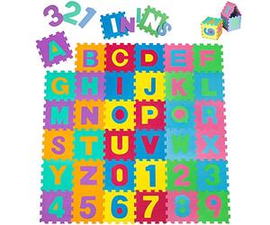 tectake® Tappeto Gioco Bambini Puzzle 189x189x1cm, Tappeto Bimbi Puzzle 86 pezzi, Lettere e Numeri Gomma EVA, Giochi Montessori, Regalo Neonato, Giochi Neonato, Lista Nascita Bebè, Cameretta Bambino