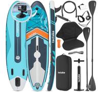 tectake® Tavola SUP Gonfiabile 288 cm, Sedile Kayak, 200 kg, Antiscivolo | Materiale Drop-Stitch, Supporto Fotocomera GoPro, Pagaia Alluminio, Sistema 3 Pinne, Pompa Zaino Inclusi