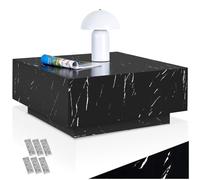 TecTake®, tavolino da caffè, tavolino salotto, mobile sala basso, Tavolo divano, comodino, moderno, design minimalista, base solida con feltrini, Legno MDF Effetto Marmo Nero, 80 x 80 x 35 cm