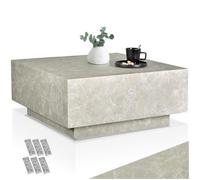 TecTake®, tavolino da caffè, tavolino salotto, mobile sala basso, Tavolo divano, comodino, moderno, design minimalista, base solida con feltrini, Legno MDF Effetto Travertino, 80 x 80 x 35 cm