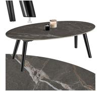 TecTake® Tavolino da Salotto, Tavolo da Giardino, Tavolo da Caffè Ovale per Interno ed Esterno, Tavolino Effetto Marmo con Gambe in Legno Massiccio, 100x50x34,5 cm - Nero