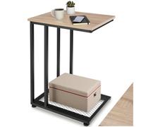 tectake® Tavolino salotto 48x35x66cm, Tavolino da divano a C, 2 Ripiani, Ideale Salotto, Soggiorno, Camera per Libri, Foto, Piante e Bevande, Arredamento Casa, Ufficio - Legno Industriale Chiaro
