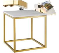 TecTake® tavolino salotto in marmo, base in metallo, tavolino da caffè, tavolo basso rotondo, tavolino basso in marmo moderno per salotto, soggiorno,metallo, design, tavolo da balcone - Bianco/Oro
