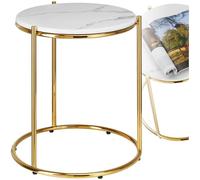 TecTake® tavolino salotto in marmo, base in metallo, tavolino da caffè, tavolo basso rotondo, tavolino basso in marmo moderno per salotto, soggiorno,metallo, design, tavolo da balcone - Bianco/Oro