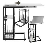 tectake® Tavolino Supporto PC Portatile con Forma a C, Tavolino da Letto con Stazione di Ricarica Integrata, Tavolino da Divano con Piano Scorrevole, Tavolo con Vassoio Portaoggetti - Bianco