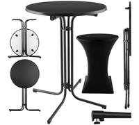 TecTake® Tavolo Alto Pieghevole da Ristorante, Copertura 90 x 110 cm, Tavolo Bistrot, Tavolo Tondo Pieghevole, Piano MDF Removibile, Telaio in Acciaio, Piedi in Plastica - Nero