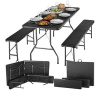 tectake® Tavolo con sedie campeggio pieghevole rattan 180 x 74 x 72 cm