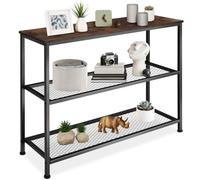 TecTake® Tavolo Console, Struttura in Acciaio, Piano in Legno, Due Grandi Piani in Reticolato, Piedi Regolabili, Soggirno, Stile Industriale - Legno Industriale Scuro, Rustico