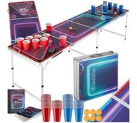 TecTake® Tavolo da Beer Pong Regolabile, Pieghevole, LED 3 modalità, MDF Robusto, Telaio Alluminio, Stampa Elegante, 100 Bicchieri, 6 Palline, Gioco di Carte Alcolico Incluso, Antiscivolo
