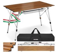 tectake® Tavolo da Esterno 90x52x47-70 cm, Tavolo Pieghevole, Struttura Alluminio, Rete portaoggetti, Borsa da Trasporto e Maniglia, Gambe Regolabili, per Spiaggia, Campeggio, Giardino - Aspetto Legno