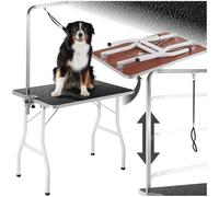 tectake® Tavolo Toelettatura Cani, Regolabile, Pieghevole, con Braccio, Superficie Antiscivolo, Professionale, per Animali Domestici, Accessori Cane e Gatto - Nero/Bianco