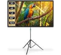 tectake® Telo Proiettore con Treppiede 16:9 4K HD, 177 x 100 cm, 80", Schermo Proiettore Regolabile, Borsa Trasporto, Schermo Portatile Cinema Home Theatre, telo per proiettore per casa ufficio scuola
