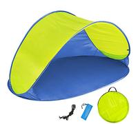 tectake® Tenda da Campeggio Popup, Tenda da Spiaggia, Automontante, Protezione UV, 220x120x100 cm, 2 Scomparti, con Custodia, Picchetti, in Poliestere e Vetroresina, Leggera - Blu/Giallo
