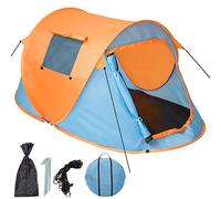 tectake® Tenda da Campeggio Popup, Tenda da Spiaggia, Automontante, Protezione UV, Impermeabile, con Zanzariera, 215x117x98 cm, per 2 Persone, Apertura Rapida, Custodia, Picchetti - Blu/Arancio