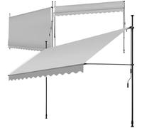 tectake® Tenda da Sole a Morsetto con Manovella, Altezza e Inclinazione Regolabile, Telo Impermeabile e Resistente ai Raggi UV, Ideale per Balcone e Terrazzo, 350x180cm - Grigio Chiaro
