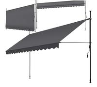 tectake® Tenda da Sole a Morsetto con Manovella, Altezza e Inclinazione Regolabile, Telo Impermeabile e Resistente ai Raggi UV, Ideale per Balcone e Terrazzo, 400x180cm - Nero/Grigio