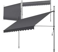 tectake® Tenda da Sole a Morsetto con Manovella, Altezza e Inclinazione Regolabile, Telo Impermeabile e Resistente ai Raggi UV, Ideale per Balcone e Terrazzo, 350x180cm - Nero/Grigio