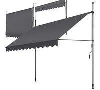 tectake® Tenda da Sole a Morsetto con Manovella, Altezza e Inclinazione Regolabile, Telo Impermeabile e Resistente ai Raggi UV, Ideale per Balcone e Terrazzo, 300x180cm - Nero/Grigio