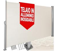 tectake® Tenda Frangivento a Scorrimento con Cassonetto in Alluminio, Paravento Estraibile Esterno, Frangivista con Meccanismo Automatico, Protezione Solare e Privacy, 180x300 cm - Beige