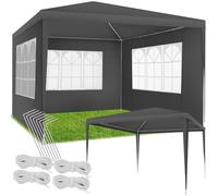tectake® Tendone per Feste, Padiglione Gazebo Esterno Resistente con 3 Pezzi Laterali, Gazebo da Esterno con Finestre, Gazebo Impermeabile, Resistente ai Raggi UV, 300 x 300 x 250 cm - Grigio
