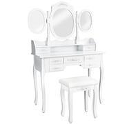 Toletta tavolino da trucco con sgabello tavolo per 3 cosmetici specchiera bianco