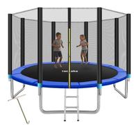 tectake® Trampolino Elastico per Bambini e Adulti da Giardino Ø 244/305/366/396/427/457 cm, Certificato GS, Rete di Sicurezza per Bambini e Scaletta, Trampolino Fitness e Sport, Bordo Imbottito