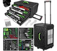 tectake® Trolley Porta Attrezzi 4 Scomparti, 899 Pezzi, Valigetta Completa con Utensili per Fai da Te, Cassetta degli Attrezzi con Ruote, Valigetta Attrezzi con Maniglia Telescopica - Nero
