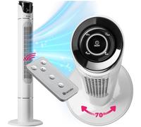 tectake® Ventilatore a Torre 110 cm con Pannello di Controllo a LED, Tre Livelli di Velocità, Tre Modalità di Areazione, Telecomando Incluso, Design Elegante per Casa e Ufficio - Bianco