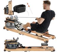 tectake® Vogatore ad acqua in Legno Pieghevole, Carico Max 150kg, Bluetooth, Sedile Ergonomico, App Kinomap, 6 Livelli di Resistenza, Struttura in Faggio, con Ruote, attrezzi palestra casa, home gym