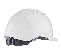 Tector Casco di protezione industriale secondo EN397, con cinturino in tessuto a 6 punti e tappo a vite (bianco)