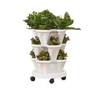 Tectsia Fioriera verticale a torre da giardino a 3 ripiani, impilabile, con ruote mobili e sottovaso inferiore, per interni ed esterni, bianco