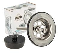 tecuro | Piletta di flusso universale | per lavabi | con tappo | raccordo 1 1/4" verso il basso | Dimensioni intermedie di montaggio 7-40 mm | Piastra setaccio in acciaio inossidabile lucido | 90505