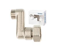 tecuro Raccordo a S per radiatore, 40 mm, bilanciamento dell'altezza con Eurokonus, DN 15 (1/2") AG x DN 20 (3/4"), dado in ottone nichelato, AGS-40