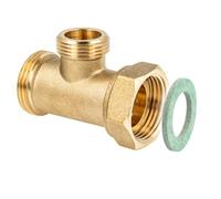 tecuro Raccordo a T da 1 pollice AG x 3/4 pollici AG x 1 pollice ÜWM, ottone lucido, CW617N, secondo il regolamento dell'acqua potabile 50930-6, guarnizione piatta con guarnizione a pressione HD